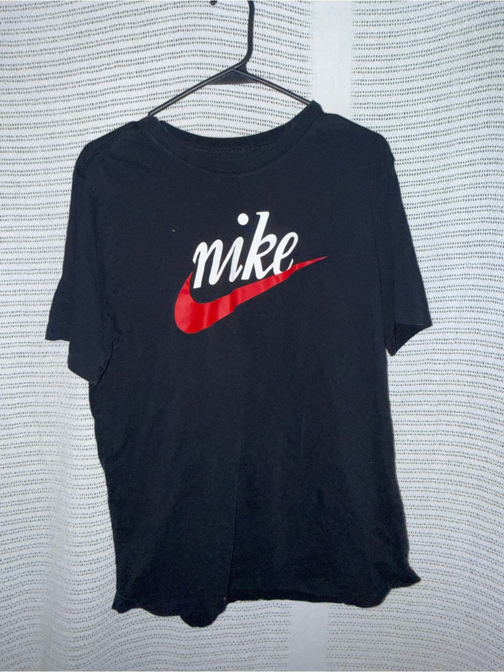 Nike Black Short Sleeve Tee with Red Swoosh and White Script